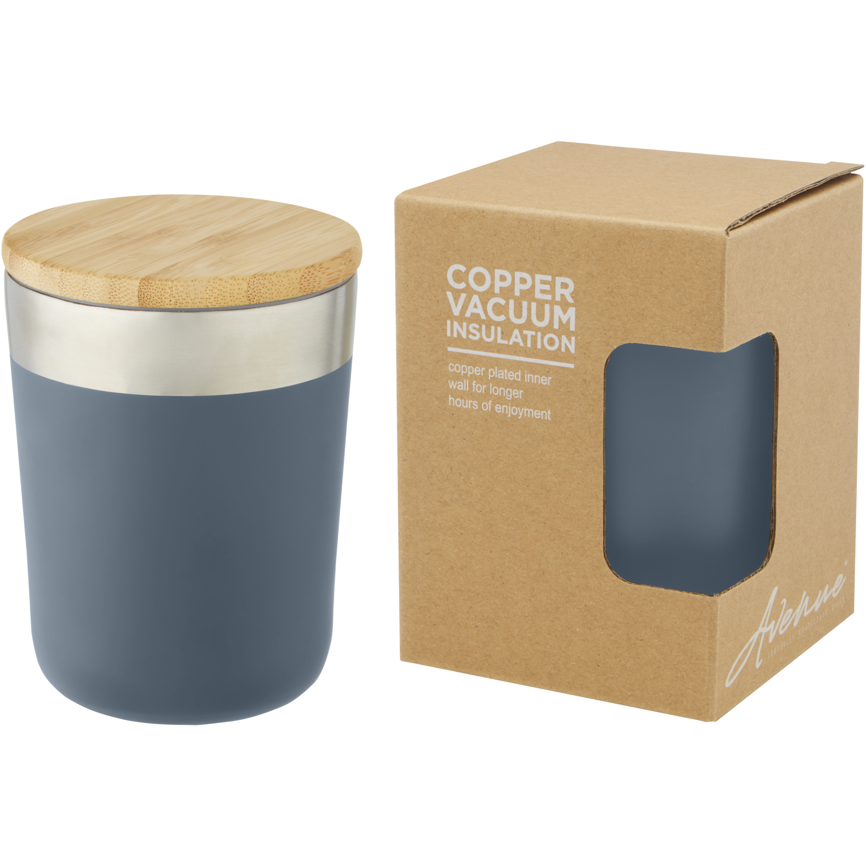 Lagan 330 ml copper vacuum insulated stainless steel tumbler with bamboo lid