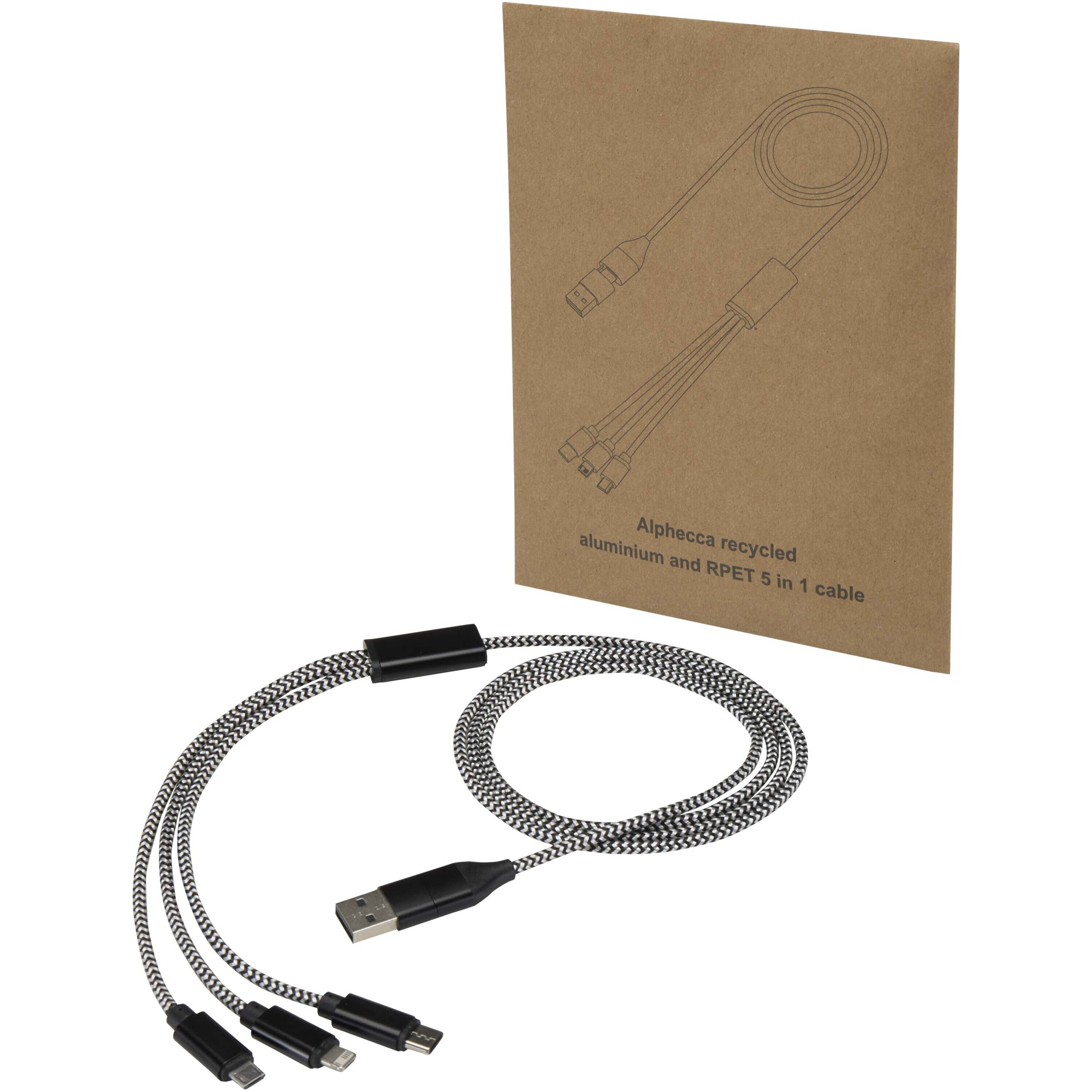 Alphecca recycled aluminium and RPET 5-in-1 charging cable 