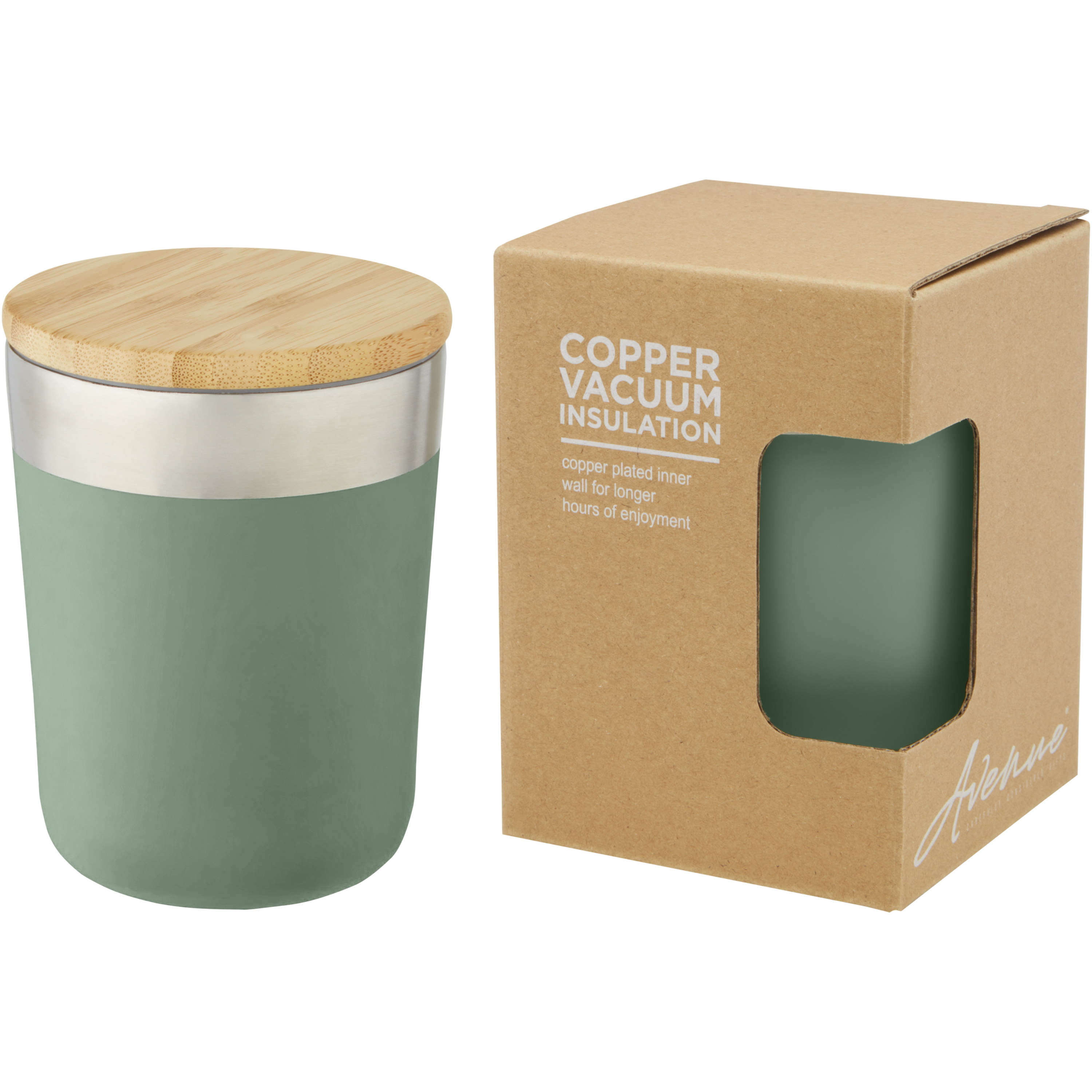 Lagan 330 ml copper vacuum insulated stainless steel tumbler with bamboo lid