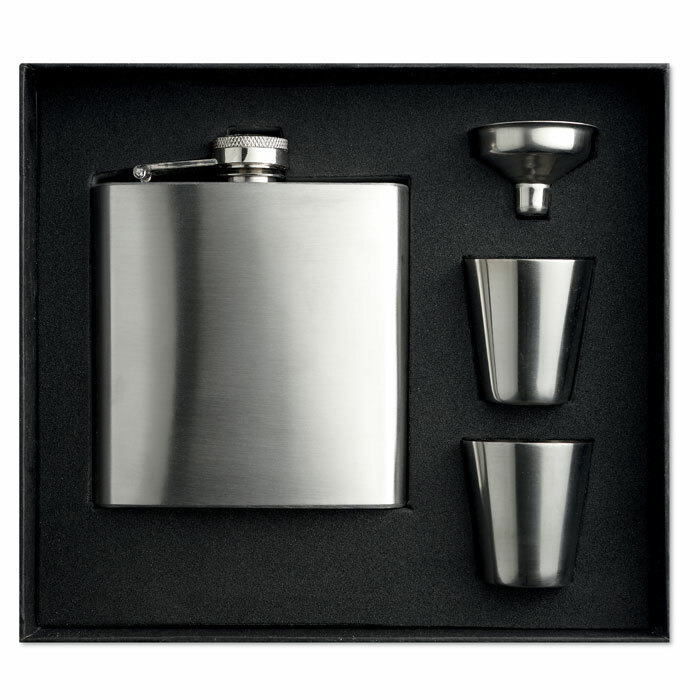 SLIMMY FLASK SET - Slim hip flask w 2 cups set