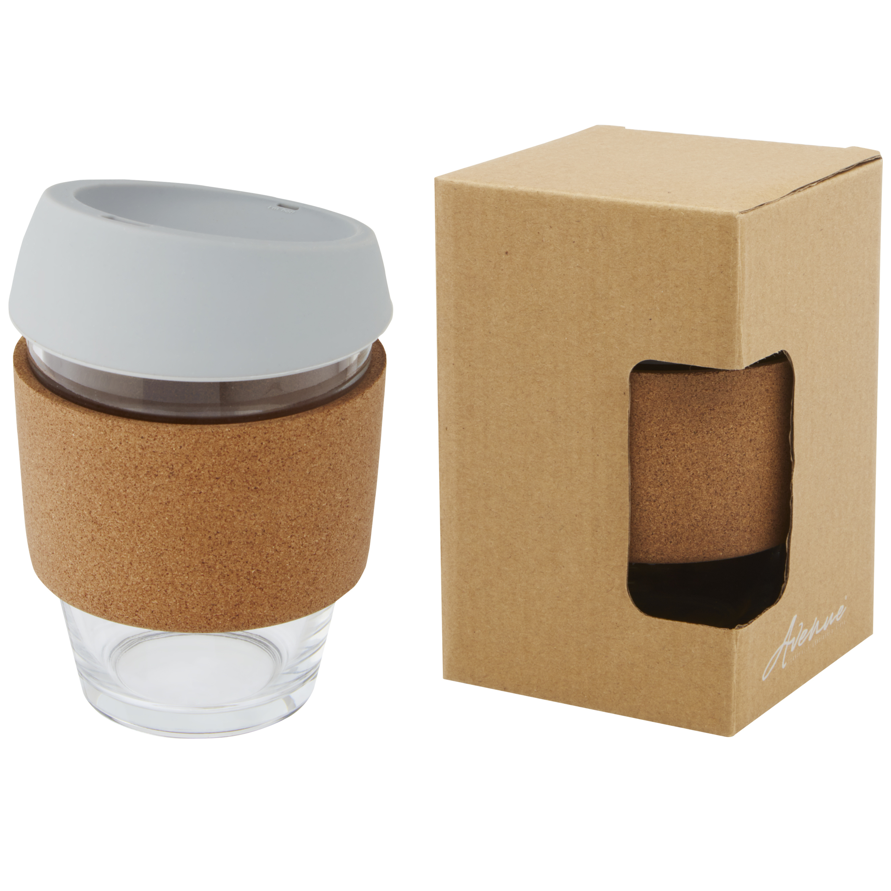 Lidan 360 ml borosilicate glass tumbler with cork grip and silicone lid