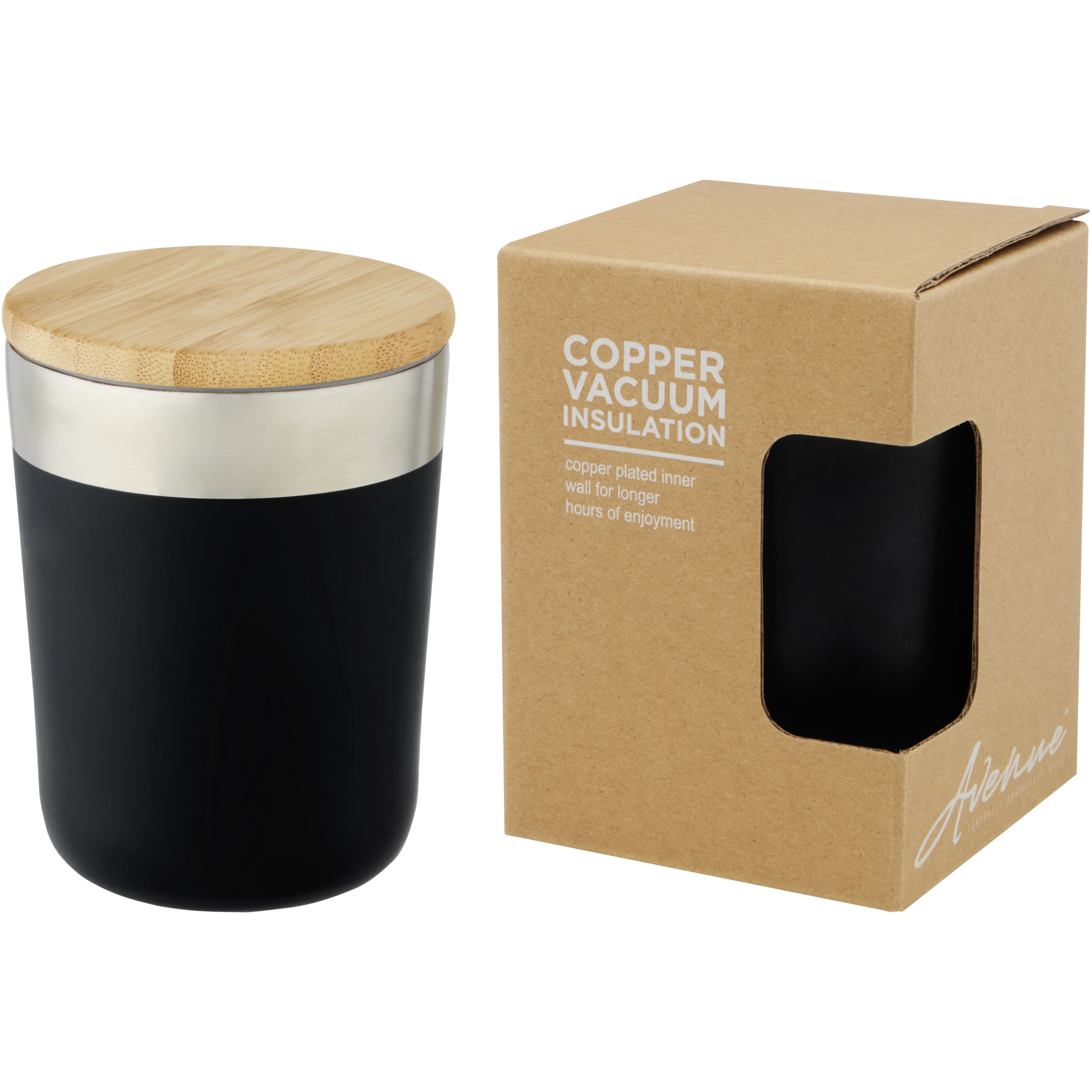 Lagan 330 ml copper vacuum insulated stainless steel tumbler with bamboo lid